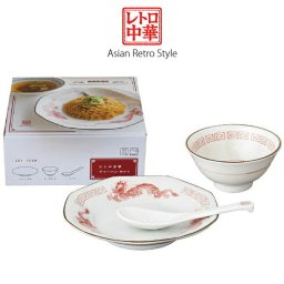 レトロ中華 チャーハンセット 赤 中華食器 チャーハン皿 レンゲ付 ラーメン店風 昭和レトロ おうち中華 電子レンジ対応 食洗機対応 ギフト 結婚祝い 新築祝い ギフト〈04940〉 M-mode