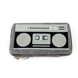ポーチ ラジカセ(L) PUPU FELT 小物入れ グレー レトロ雑貨