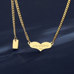 ネックレス 石なし ステンレス イエローゴールド おしゃれ 可愛い かわいい きれいめ モチーフ ハート はーと 韓国語 メッセージ 42cm+6cm tn21022109