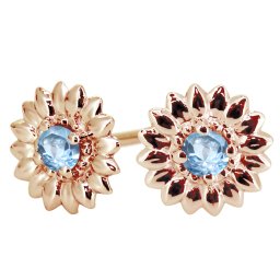 ピアス レディース ブルートパーズ 10金 ひまわり 花モチーフ 両耳 2個セット 11月誕生石 向日葵 スタッドピアス