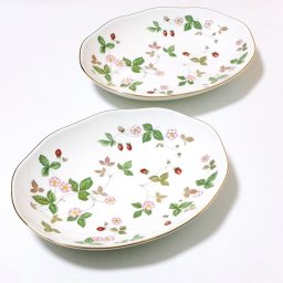 ウェッジウッドWEDGWOOD　ワイルド ストロベリー オーバルディッシュ　ペア【楕円皿　オーバル皿　ブランドのお皿】【御結婚御祝・新築・還暦御祝・内祝・御祝・ギフト包装可能】
