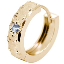 18金 フープピアス 18k ピアス 片耳 フープ メンズ ゴールド アクアマリンサンタマリア 中折れ式 彫り 小さめ かっこいい 父の日 2024