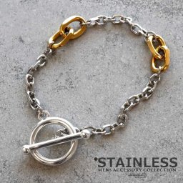 メンズブレスレット コンビチェーン あずきチェーン ステンレス マンテル ゴールド シルバー gold silver 小豆 フィガロ オリジナル ハンドメイド 金属アレルギー対応 父の日 男性