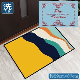 玄関マット 室内 おしゃれ 洗える 約59×87cm キッチンマット アクセントマット イラスト マット 敷物 転写プリント TEN119-B トゥデイトゥモローライトブルー