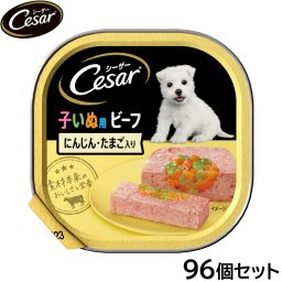 シーザー ドッグフード トレイ 2ヶ月からの子犬用 ビーフ にんじん たまご入り 100g×96個セット 缶詰