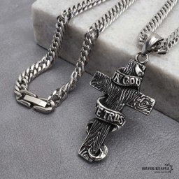 ステンレス クロスネックレス シルバー ダブル喜平チェーンネックレス 幅6mm 長さ50cm 60cm 神 縞模様 十字架 中折式 メンズ 男性 お洒落 人気 トレンド 流行り 金属アレルギー対応 ペンダント