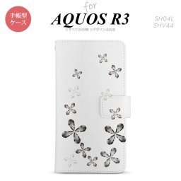 SH-04L/SHV44 AQUOS R3 手帳型スマホケース カバー 花柄 カット グレー  nk-004s-r3-dr075