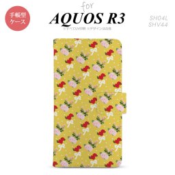 SH-04L/SHV44 AQUOS R3 手帳型スマホケース カバー 花柄 バラ リボン 黄  nk-004s-r3-dr263