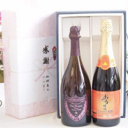 夏の贈り物お中元 感謝の贈り物ボックス エレガントなシャンパン ドンペリロゼと国産ワインセット(おたる醸造 キャンベル赤スパークリングワインやや甘口(北海道)720mlシャンパンドンペリニヨンロゼ750ml