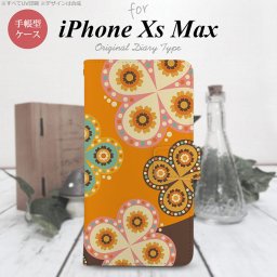 iPhone XS Max 手帳型 スマホ ケース カバー アイフォン エスニック花柄 オレンジ×茶【アイフォーン XS マックス,iPhone,XS,Max,メール便 送料無料】