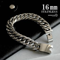 重厚 ダブル喜平 ブレスレット シルバー 16mm 太幅 高品質ステンレス ハード系 人気 メンズブレスレット 父の日 男性