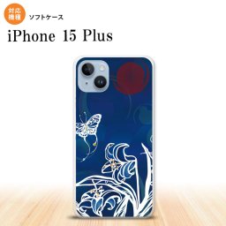 iPhone15 plus iPhone15 plus スマホケース 背面ケースソフトケース 蝶と花 青 2023年 9月発売 nk-i15pl-tp1541