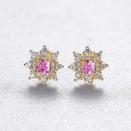 ピアス 両耳用 FORMICA Nanocrystal ピンク シルバー925 イエローゴールド スタッド オールドマイン 小粒 4本爪 メレ 可愛い かわいい モチーフ フラワー 花 ce0526