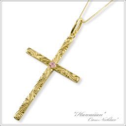 ネックレス レディース 18金 ハワイアンジュエリー ピンクトルマリン k18 18k イエローゴールドk18 ハワイアン クロスネックレス 人気 ホワイトデー