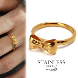 ステンレス りぼんリング 結び目リング ノットリング かわいい ゴールド 18KGP gold 色が長持ち はがれにくい 指輪 レディース 女性 つけっぱなし 金属アレルギー対応