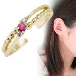 イヤーカフ 18k 18金 レディース イヤカフ シンプル 片耳用 ルビー 誕生石 7月