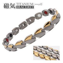 純チタン 磁気ブレスレット チタン メンズ チェーン ゴールド シルバー コンビ 磁石 磁力 金属アレルギー対応 男性