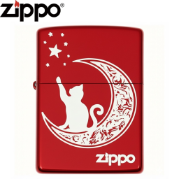 Zippo 2RED-MoonCAT レッド 猫デザイン 三日月 星 夜空 キャットモチーフ おしゃれ 高級感 ジッポー 喫煙具 コレクション メンズ レディース プレゼント ギフト 誕生日 記念日 限定モデル 永久保証