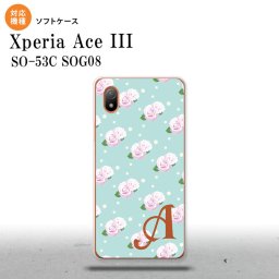 SO-53C SOG08 ワイモバイル Xperia Ace III スマホケース 背面ケースソフトケース 花柄 バラ ドット 水色 +アルファベット 2022年 6月発売 nk-so53c-tp261i