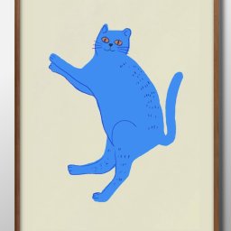ブルーな猫 ネコ A3 サイズ ポスター アート おしゃれ 絵画 インテリア 北欧 イラスト マット紙 艶消し アートパネル 額 フレーム デザイン 壁掛け ギフト 新築祝い ディスプレイ 引越し祝い　新生活　空間デザイン 