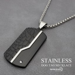 ステンレス 無骨 高級感 ブラック ドッグタグネックレス シンプル ペンダント 黒 プレートネックレス メンズ かっこいい 一粒ストーン付き ベネチアンチェーン付き 男性