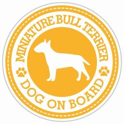 セーフティサイン ステッカー Dog on board MINIATURE BULL TERRIER ミニチュアブルテリア イエロー 直径13cm あおり運転 対策 カーステッカー 煽り運転対策 自動車用 屋外 屋内 防水 かわいい おしゃれ 安全対策 カーサイン 肉球マーク