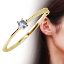 イヤーカフ 18k ゴールド ピンクゴールド イヤカフ 片耳 18金 華奢 アクアマリンサンタマリア シンプル