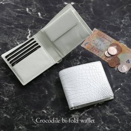 クロコダイル 財布 二つ折り財布 メンズ 白 クロコダイル マット加工 一枚革 ホワイト 定番 使いやすい 腑模様 上品 シンプル 大人 本革 ギフト プレゼント 4FA (06002000-mens-1r)