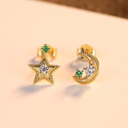 ピアス 両耳用 キュービックジルコニア シルバー925 ホワイト グリーン イエローゴールド 人気 スタッド 小粒 可愛い かわいい モチーフ 月 星 ce0330
