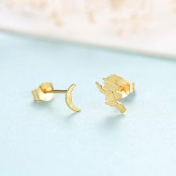 ピアス 両耳用 シルバー925 イエローゴールド シルバー スタッド 石なし アシンメトリー カジュアル モチーフ 魔女 月 ハロウィン ce0199