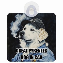 GREAT PYRENEES グレートピレニーズ DOG IN CAR 吸盤 収れん火災防止タイプ 車内用 作業服 ちょい悪 ドッグオンボード 安全対策 あおり運転 セーフティサイン 窓ガラス カーサイン 車 犬