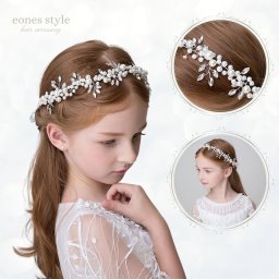 ヘアアクセサリー 子供 キッズ 髪飾り 手作り フォーマル ヘッドドレス 結婚式 入学式 入園式 卒園式 発表会 ピアノ発表会 プレゼント ビジュー パール リボン 花冠 カチューシャ ホワイト ゴールド(MA4) 