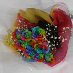 【送料無料】7色のバラ【レインボーローズ】 ★バラの花束/レインボーローズ１０本とカスミソウ★   【お誕生日】 【記念日】 【お祝い】