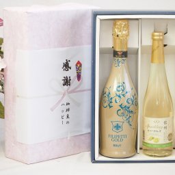 実りの秋の贈り物 感謝の贈り物ボックス 辛口スプマンテスパークリングワインと国産ワインセット(信州シャインマスカット＆ナイアガラ スパークリングワインやや甘口(長野県)500mlフィリペッティ ゴールド ブリュット (イタリア) 750ml