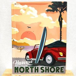 ブリキ看板 NORTHSHORE エンボスリゾートサイン 風景 アメリカン ハワイ ビーチ 海 サーフボード プレート 可愛い レトロ 壁飾り かわいい 雑貨 インテリア おしゃれ カフェ バー 店舗