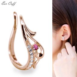 イヤーカフ レディース 片耳 10金 ルビー 唐草 イヤカフ 10k 7月 誕生石 ノンホールピアス 重ねづけ 女性 アラベスク