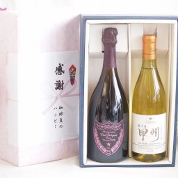 実りの秋の贈り物 感謝の贈り物ボックス エレガントなシャンパン ドンペリロゼと国産ワインセット(勝沼産 甲州 白ワイン やや甘口(山梨県)720mlシャンパンドンペリニヨンロゼ750ml