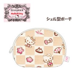 ポーチ　小物入れ　ＨｅｌｌｏＫｉｔｔｙ　日本製　キティちゃん　和柄　市松模様　ピンク　ベージュ　五色帆布堂　贈り物　プレゼント　ギフト