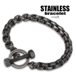 ステンレス ブレスレット ボルト ネジ 工具 ベネチアンチェーン チェーンブレスレット マンテル ブラック black メンズ 男性 金属アレルギー対応