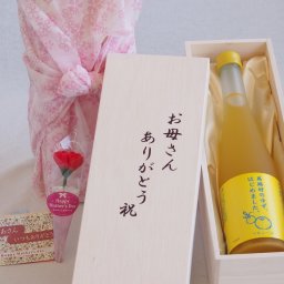 母の日 お母さんありがとう木箱セット 篠崎 馬路村のゆず、はじめましたゆず梅酒 (福岡県) 500ml 母の日カードとカーネイション付
