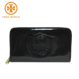 トリーバーチ アウトレット TORY BURCH 財布 18169285-0718-001 パテント レザー STACKED PATENT ZIP CONTINENTAL ロゴ ラウンドファスナー 長財布 BLACK(001):ブラック【レディース】