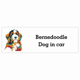 名入れ可 Dog in Car Bernedoodle バーニードゥードル Eタイプ サインステッカー シール 長方形 15x5cm 防水 屋内 屋外 セーフティサイン 安全対策 車用 安全運転 煽り運転対策 安全対策 カラフル ポップアート風 イラスト カーサイン
