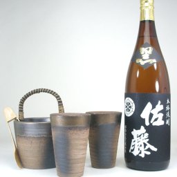 豪華酒器セット陶芸作家　安藤嘉規作（本格芋焼酎　佐藤　黒1800ｍｌ）