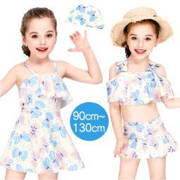 キッズ 水着 女の子 ビキニ パンツ キャップ 3点セット 通販 フレアワンピ フレア水着 ワンピ水着 フレアビキニ セパレート フレア リボン 動きやすい 肩紐調節 子供 子ども こども 小学生 ジュニア 女児 女子 海 水遊び 川