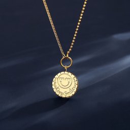 ネックレス 石なし ステンレス イエローゴールド おしゃれ 可愛い かわいい カジュアル メッセージ Keep Smile 44cm+6cm tn21022126