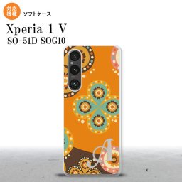 Xperia 1V Xperia 1V スマホケース 背面ケースソフトケース エスニック 花柄 オレンジ 茶 +アルファベット 2023年 6月発売 nk-xp15-tp1584i