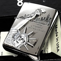 ZIPPO ライター 自由の女神 シルバー ジッポ 両面加工 ニューヨーク アメリカ 彫刻 ニッケル燻し 重厚立体メタル 銀 かっこいい Statue of Liberty おしゃれ レディース メンズ ギフト プレゼント