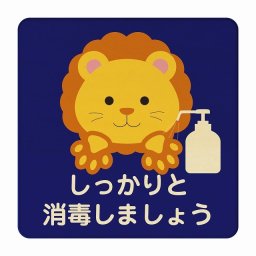 らいおん しっかりと消毒しましょう ブルー 感染対策 消毒 手洗い 距離 検温 追跡 正方形 14x14cm Mサイズ ピクトサイン 木製 プレート カラープリント インテリア 商用施設 店舗 倉庫 館内 学校 児童 子供向け