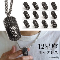ステンレス製 12星座ネックレス ブラック シルバー ダブル喜平チェーン 50cm 60cm ドッグタグネックレス 重厚 ペンダント zodiac メンズ 男性 流行り 人気 金属アレルギー対応
