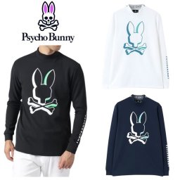 サイコバニー ゴルフ メンズ NEON BUNNY モックネック ロングスリーブTシャツ Psycho Bunny GF232 2023年秋冬モデル お誕生日祝い お祝い 記念品 お父さん 父の日 彼氏 男性 30代 40代 50代 60代  還暦祝い 敬老の日 人気プレゼント プレゼント